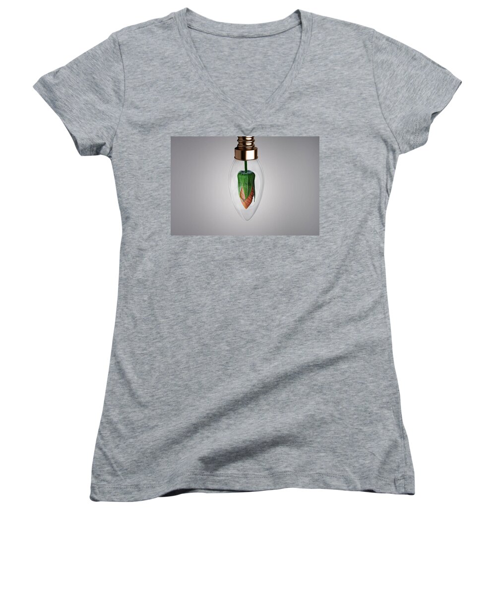 Bulb Women's V-Neck featuring the photograph Flower in Bulb #1 by Bess Hamiti