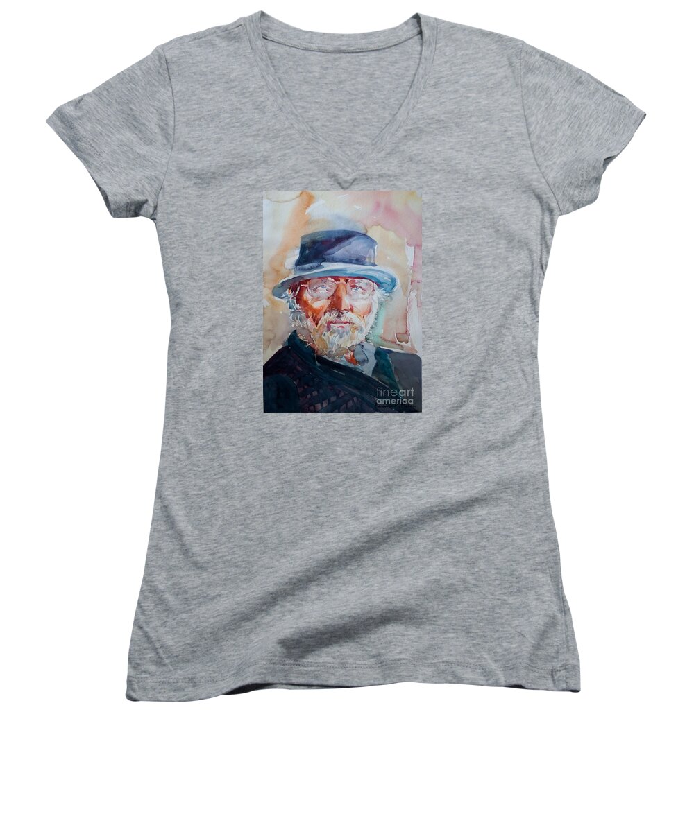 Portrait Women's V-Neck featuring the painting George by Barbara McMahon