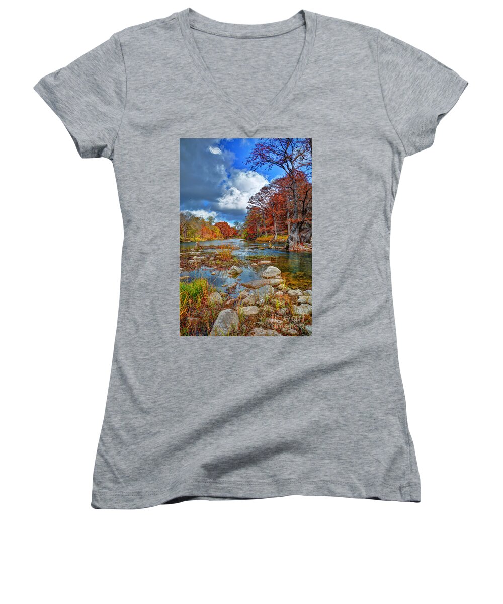 Guadalupe River Women's V-Neck featuring the photograph Guadalupe In The Fall #1 by Savannah Gibbs