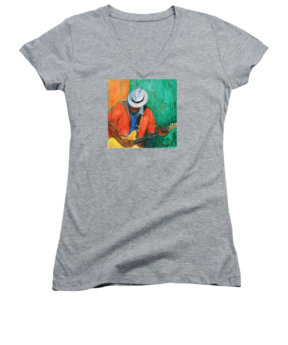 Jazz Festival Women's V-Neck featuring the painting Main Stage II by Xueling Zou