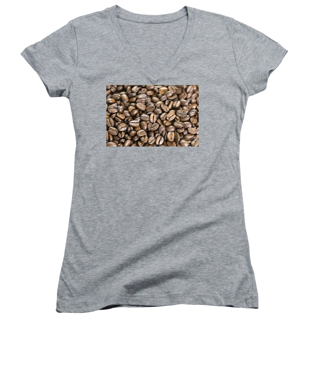 Coffee Beans Women's V-Neck featuring the photograph Roasted Coffee Beans #1 by Lee Avison