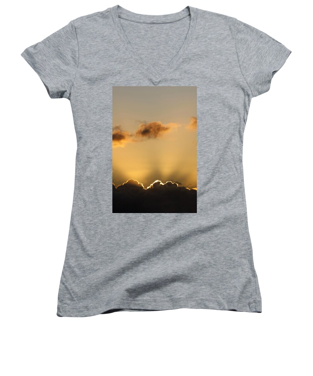 Heaven Women's V-Neck featuring the photograph Sun rays and dark clouds #1 by Steve Ball