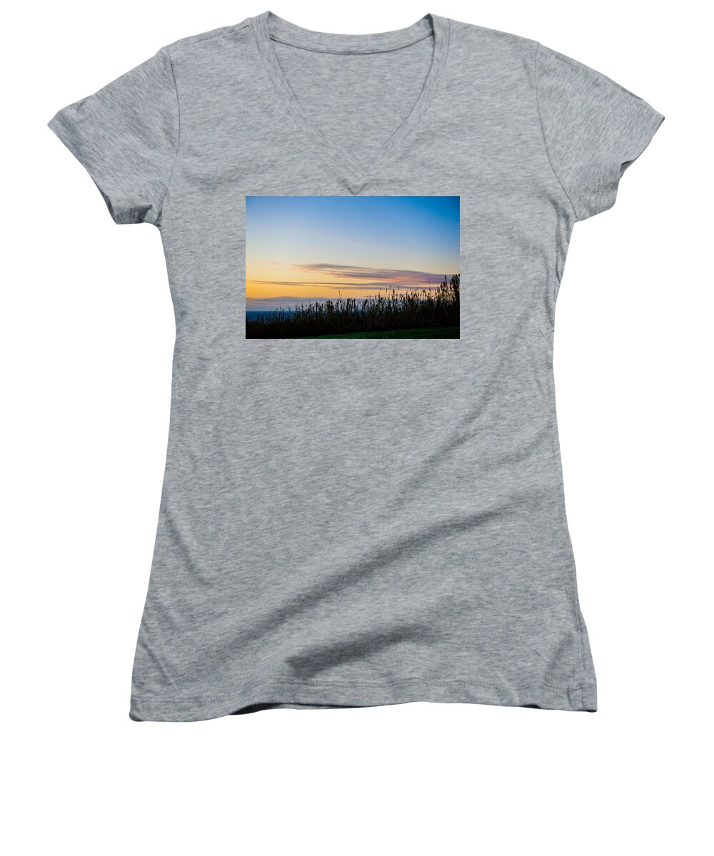 Art Women's V-Neck featuring the photograph Sunset over the Field #1 by Joseph Amaral