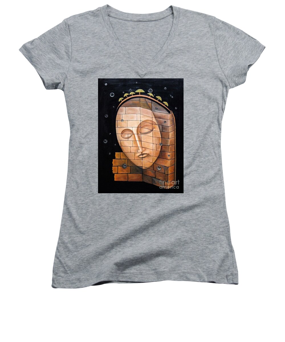 Surrealism Women's V-Neck featuring the painting The Corner #3 by Fei A