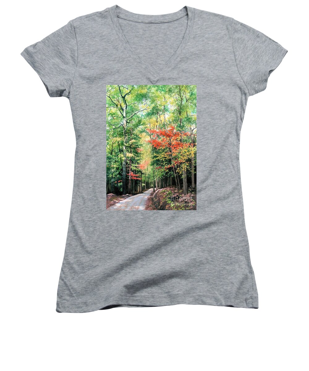 Watercolor Trees Women's V-Neck featuring the painting The Promise of Change by Barbara Jewell