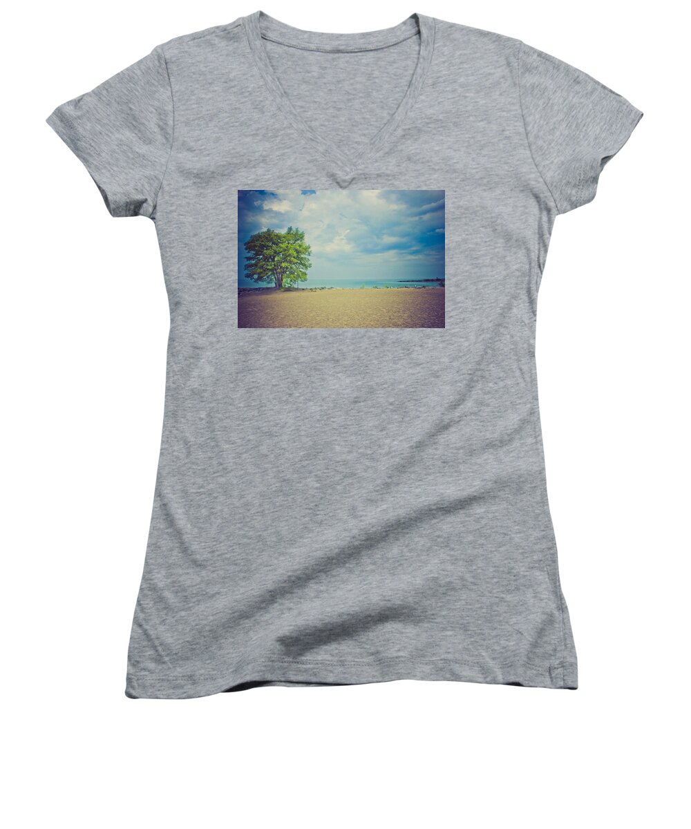 Beach Women's V-Neck featuring the photograph Tranquility #1 by Sara Frank