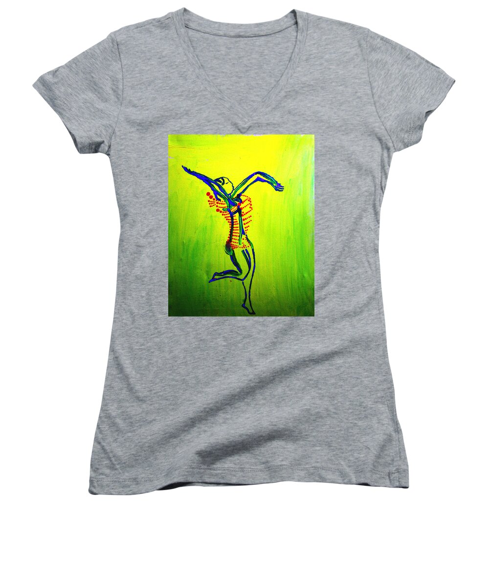 Jesus Women's V-Neck featuring the painting Dinka Dance - South Sudan #10 by Gloria Ssali