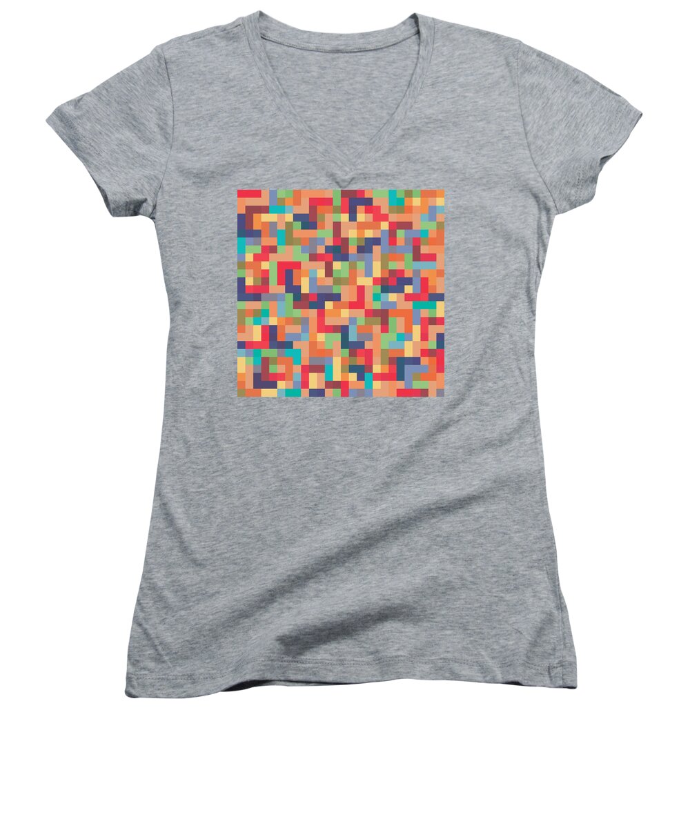 Abstract Women's V-Neck featuring the digital art Pixel Art #12 by Mike Taylor