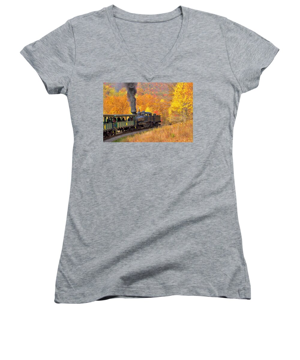 Train Women's V-Neck featuring the photograph Cass Scenic Railroad #14 by Mary Almond