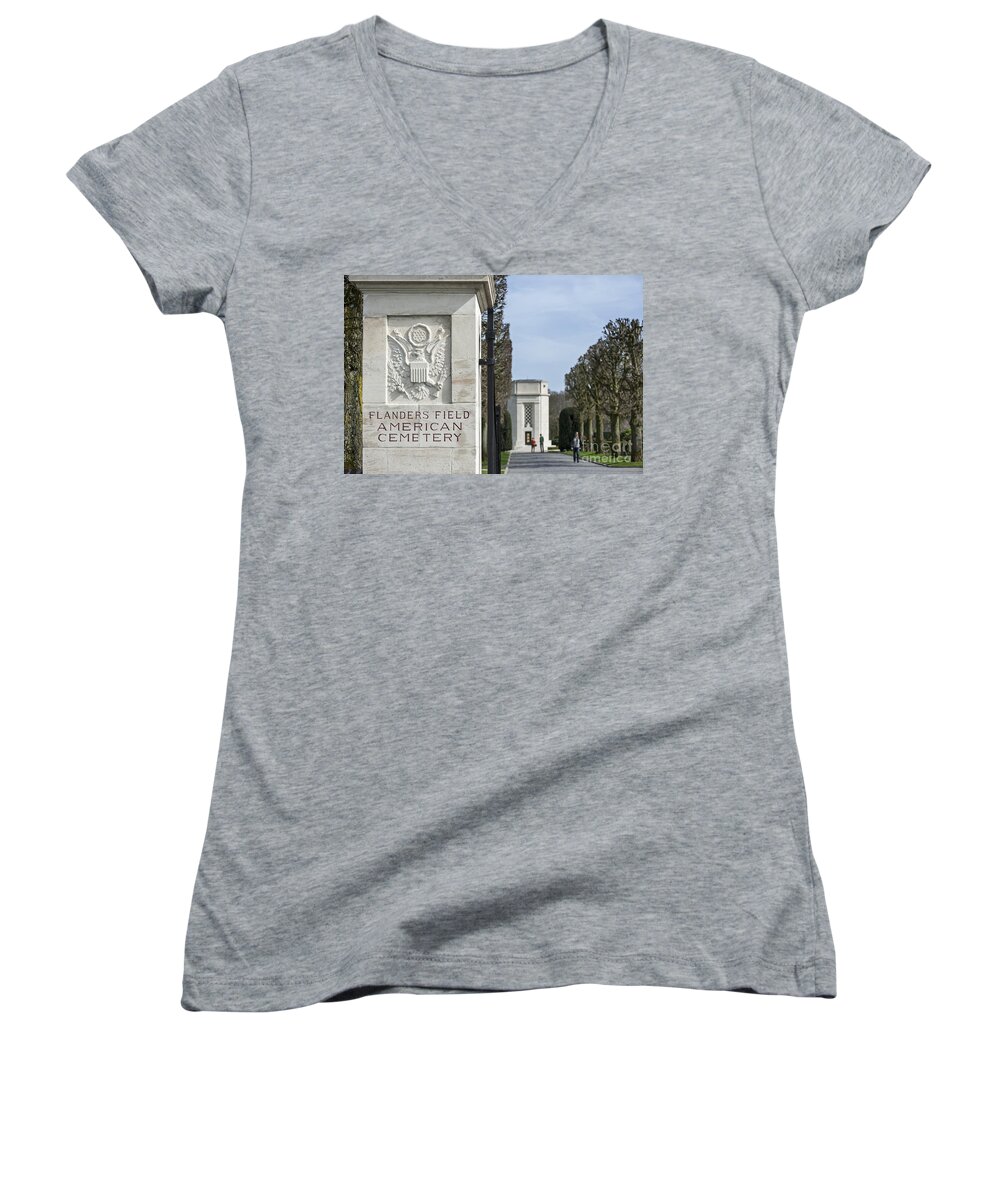 Flanders Field American Cemetery And Memorial Women's V-Neck featuring the photograph 140314p063 by Arterra Picture Library