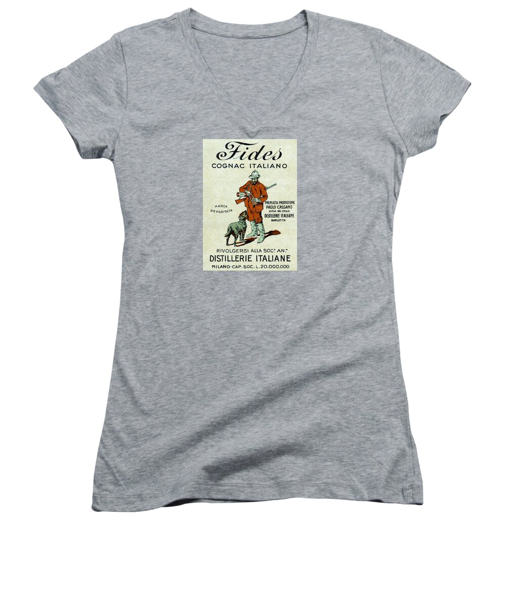 Vintage Women's V-Neck featuring the painting 1905 Fides Italian Cognac by Historic Image