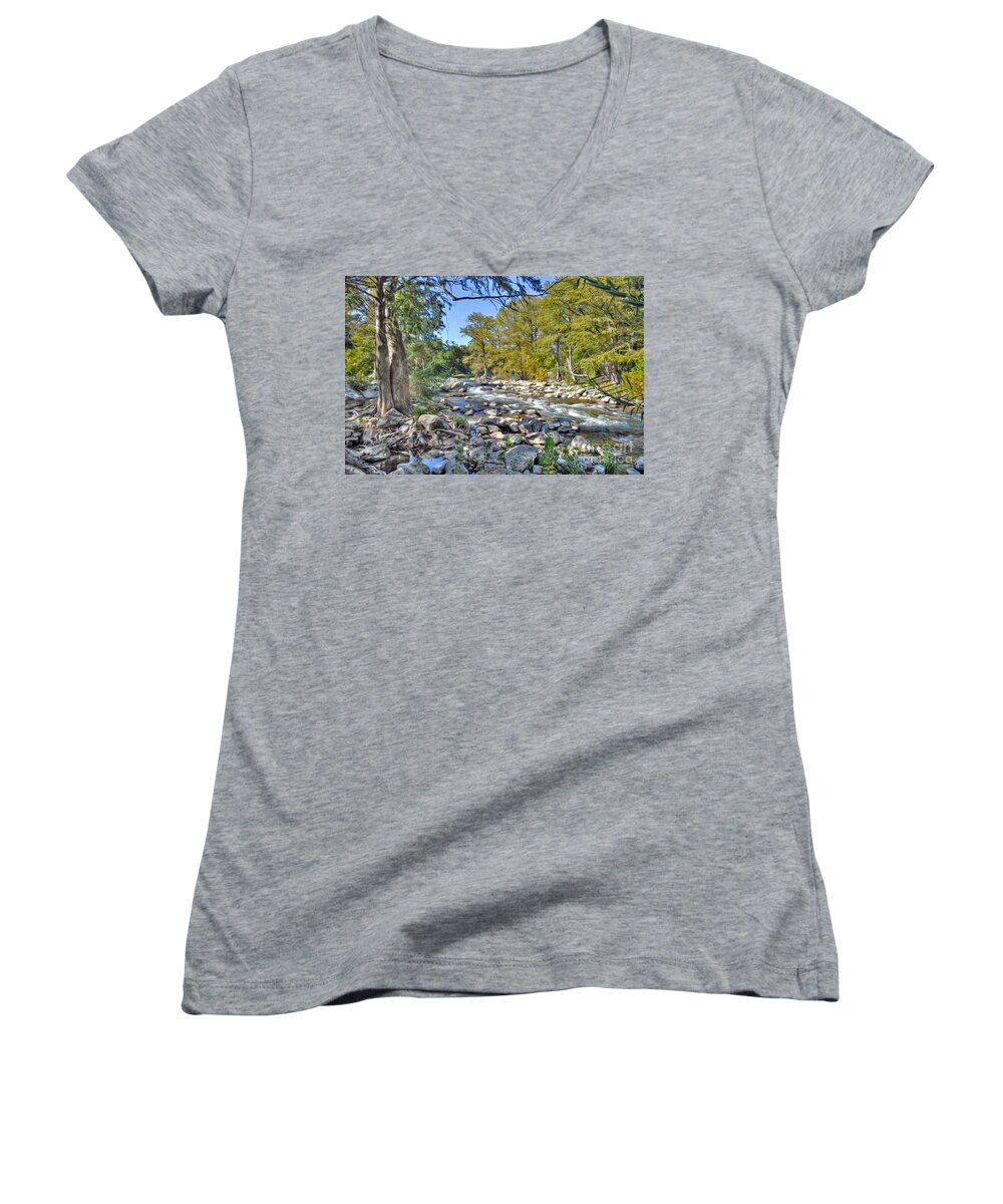 River Women's V-Neck featuring the photograph Guadalupe River #6 by Savannah Gibbs