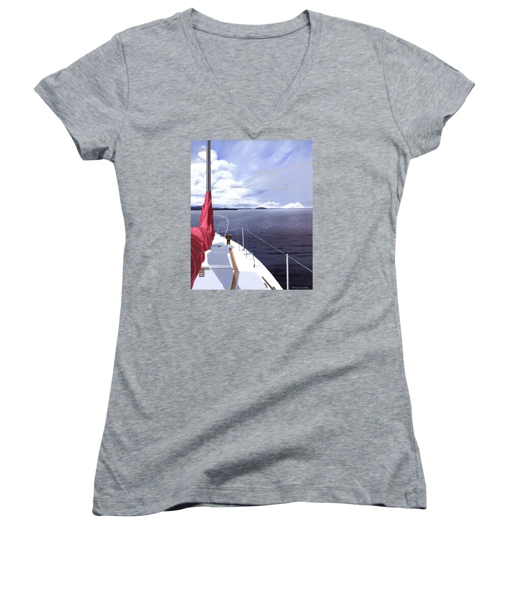 Sailing Women's V-Neck featuring the painting Cruising North by Gary Giacomelli
