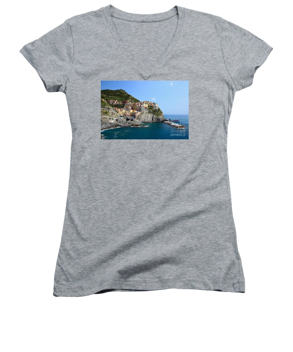 Cinque Terre Women's V-Neck featuring the photograph Manarola in the Cinque Terre - Italy #2 by Matteo Colombo