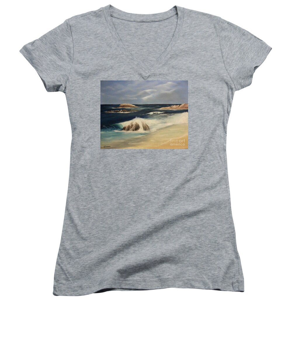 Monterey Coast Women's V-Neck featuring the painting Monterey Coast #2 by Bev Conover