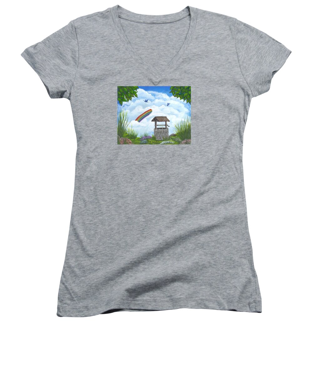 Wishing Well Women's V-Neck featuring the painting My Wishing Place by Sheri Keith