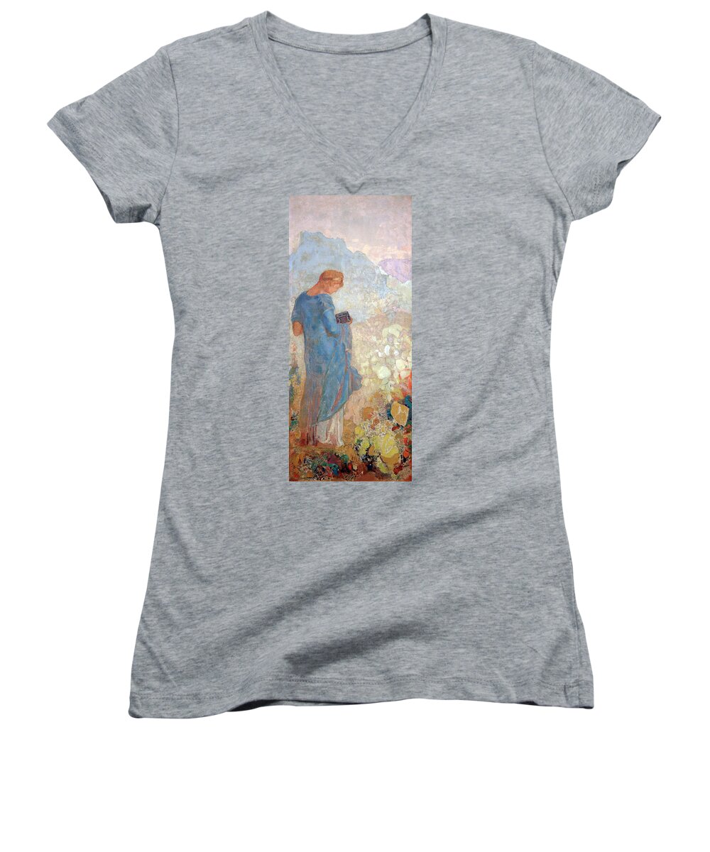 Pandora Women's V-Neck featuring the photograph Redon's Pandora #2 by Cora Wandel