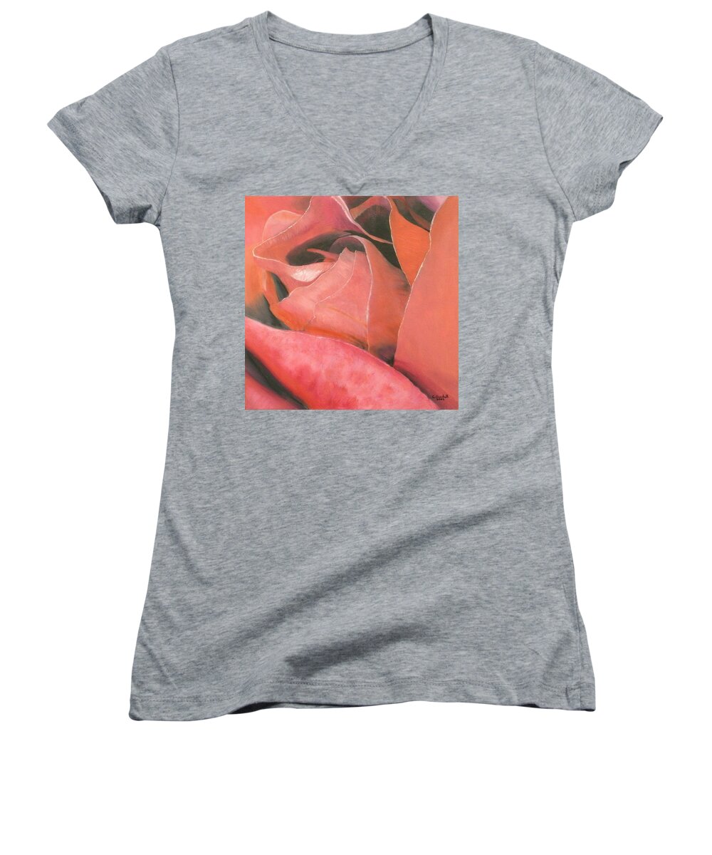 Rose Women's V-Neck featuring the painting Rose by Claudia Goodell