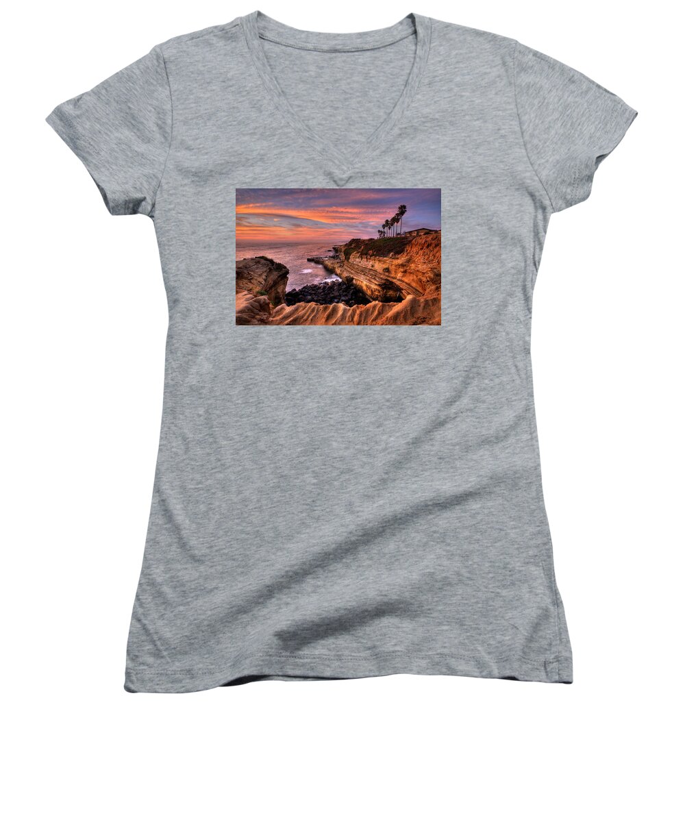 Beach Women's V-Neck featuring the photograph Sunset Cliffs #1 by Peter Tellone