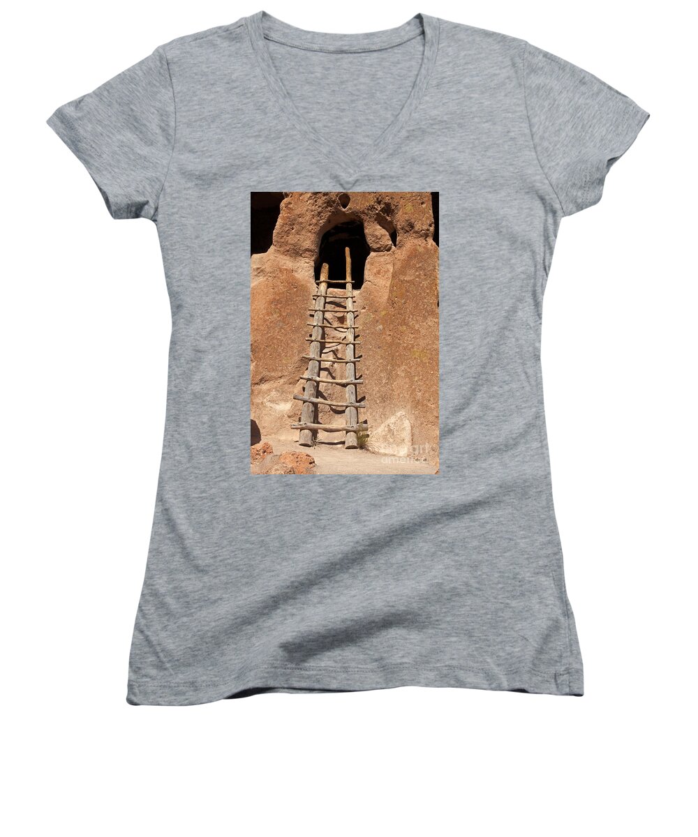 Afternoon Women's V-Neck featuring the photograph Talus House Front Door Bandelier National Monument #2 by Fred Stearns