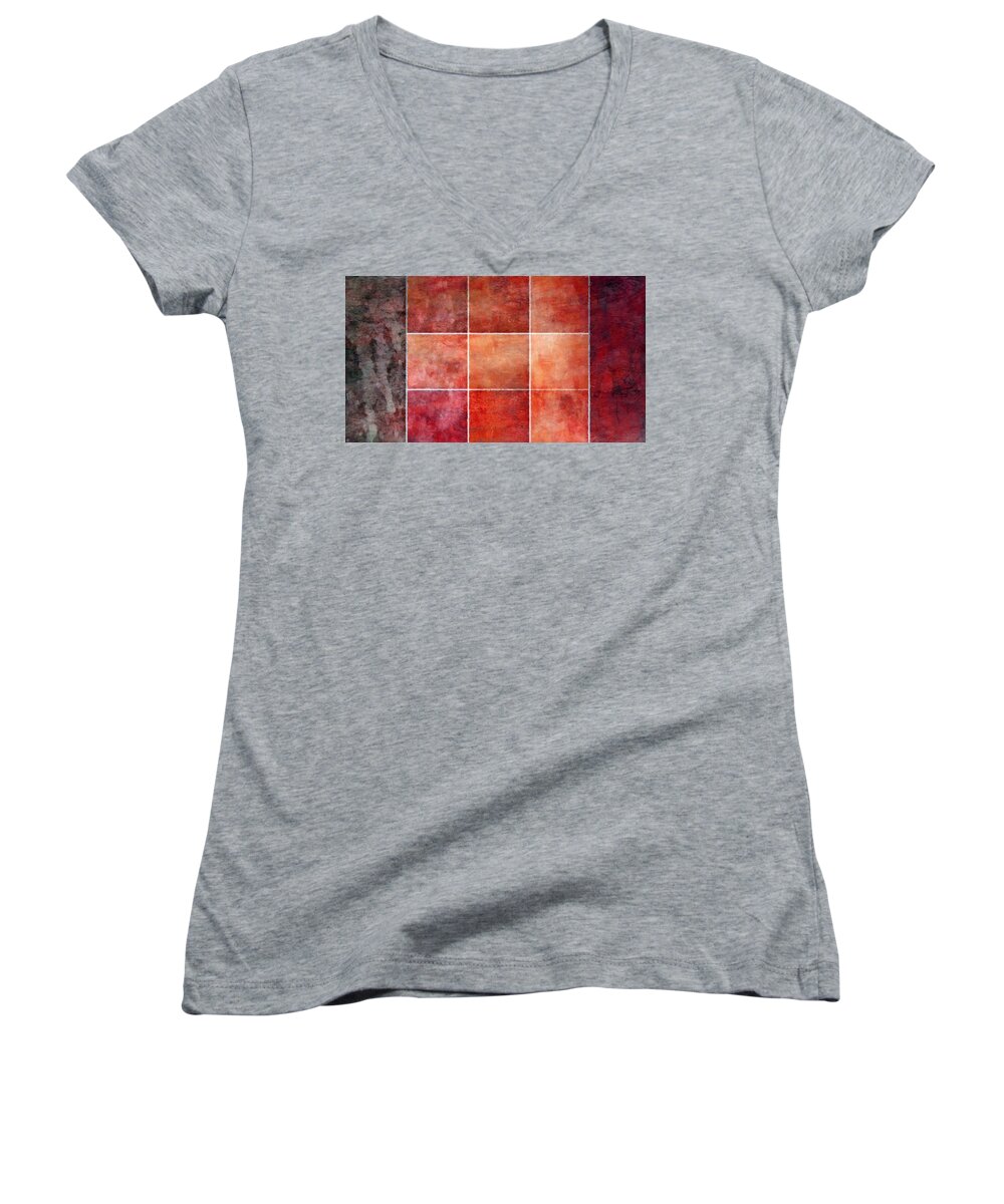 Abstract Women's V-Neck featuring the mixed media 3 By 3 Lava by Angelina Tamez