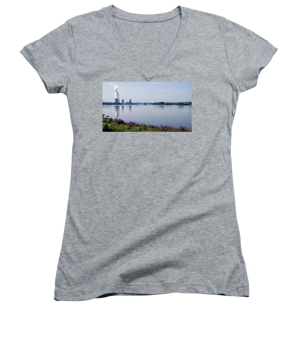 3 Mile Island Women's V-Neck featuring the photograph 3 Mile Island by Kathy Churchman