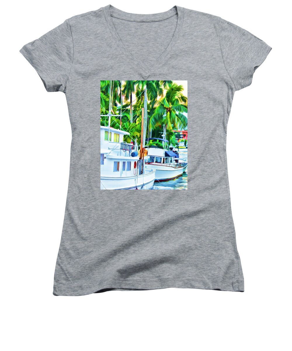 Boat Women's V-Neck featuring the painting Two Boats by Deborah Boyd