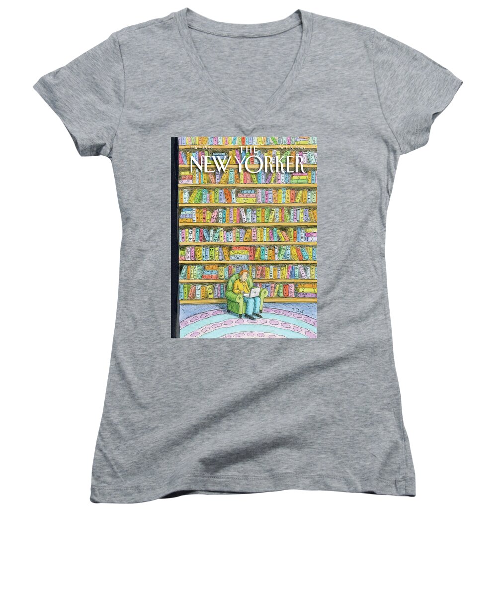 Computer Women's V-Neck featuring the painting Shelved by Roz Chast