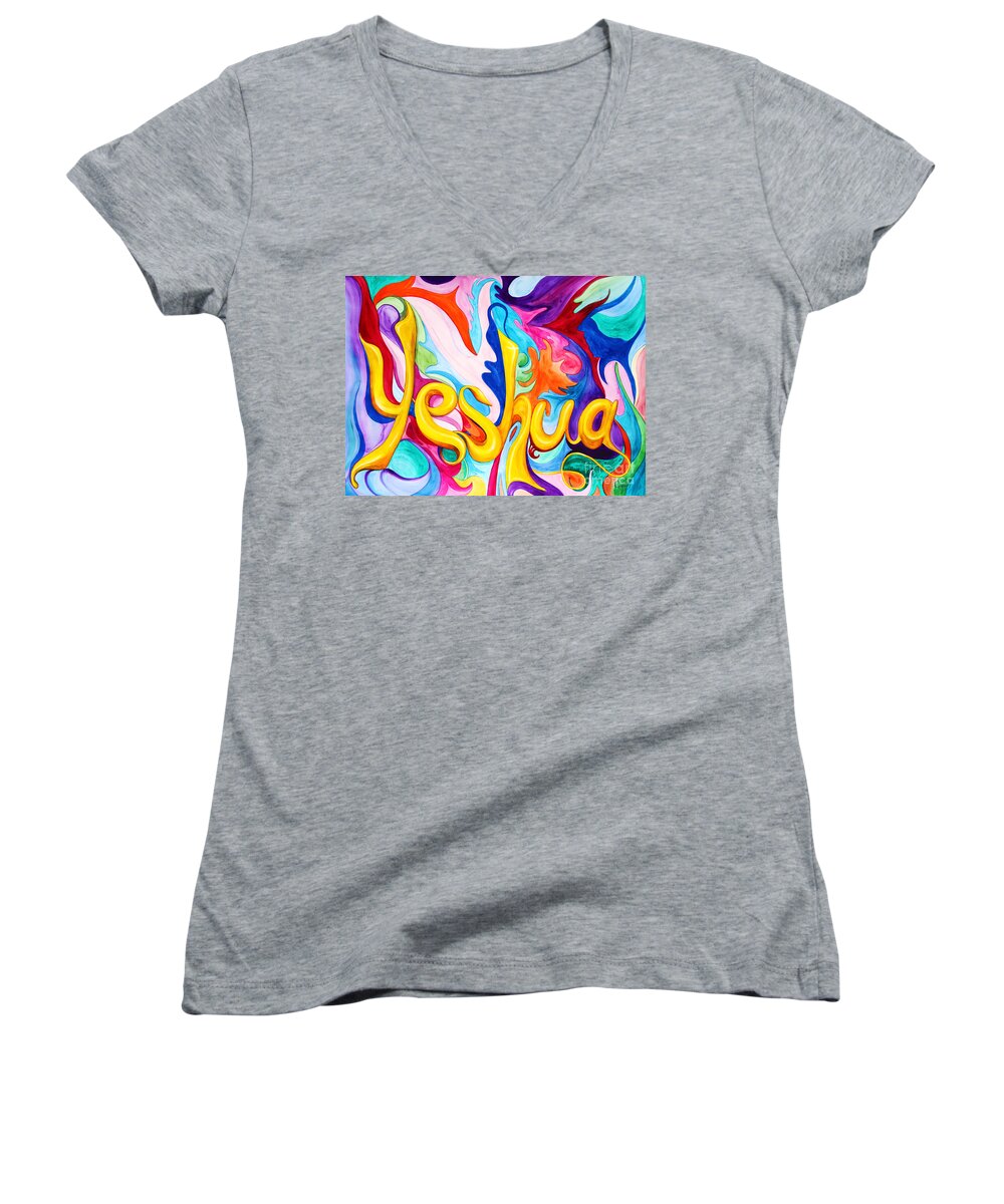 Yeshua Women's V-Neck featuring the painting Yeshua by Nancy Cupp