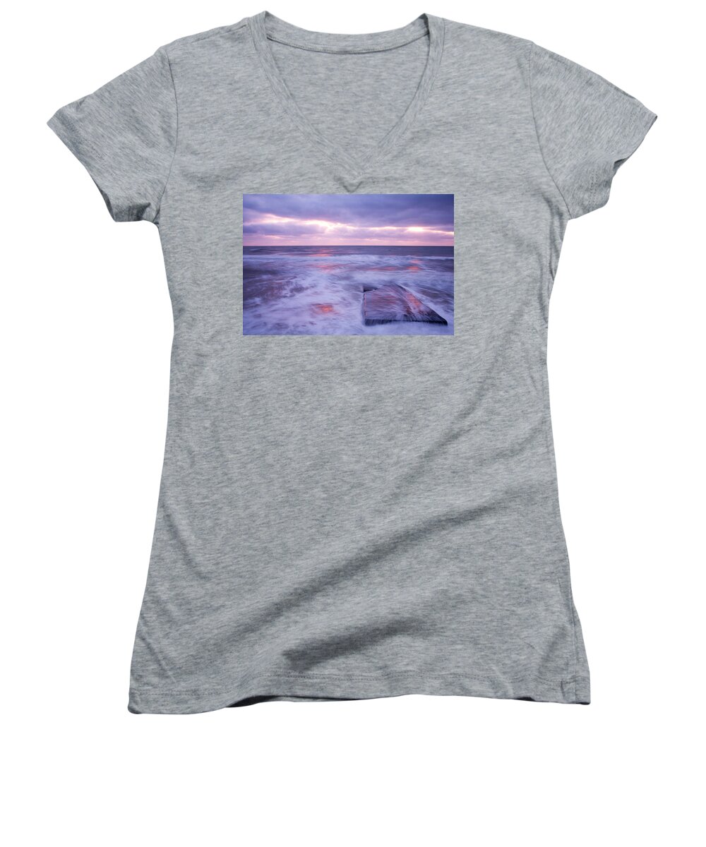 Travel Women's V-Neck featuring the photograph Ballyconnigar Strand at dawn #4 by Ian Middleton