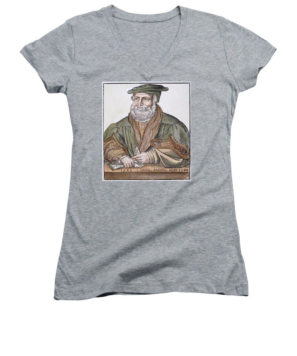 16th Century Women's V-Neck featuring the painting Hans Sachs (1494-1576) #4 by Granger