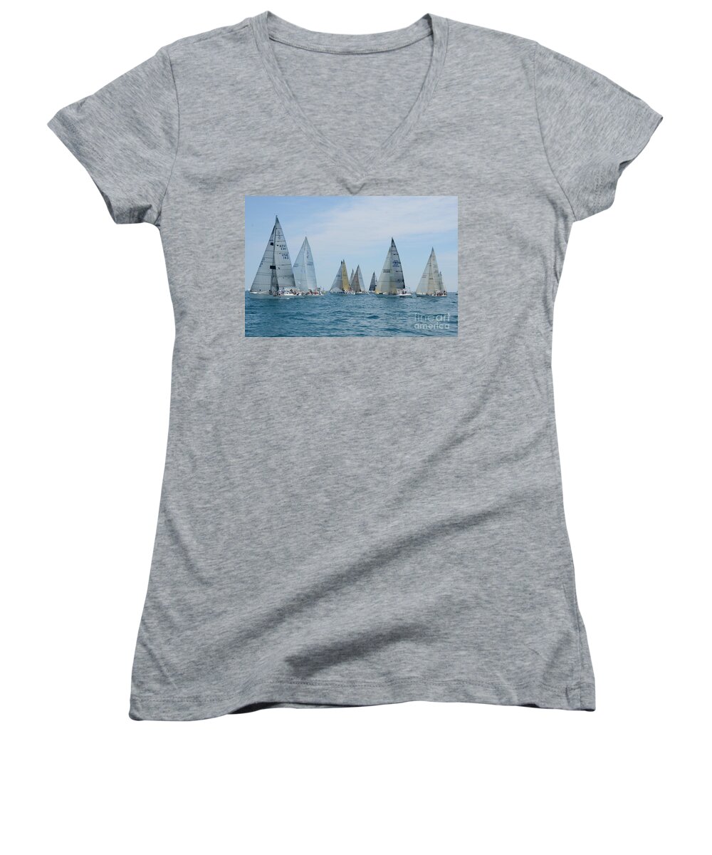 2013 Women's V-Neck featuring the photograph Sailboat Race #6 by Randy J Heath