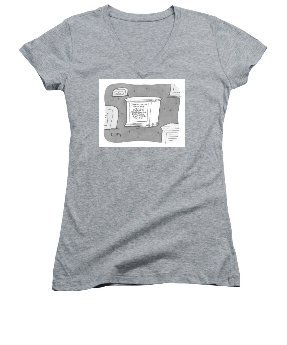 Graveyards Women's V-Neck featuring the drawing (a Tombstone For John W. Wilson Reads forgot by Peter C. Vey