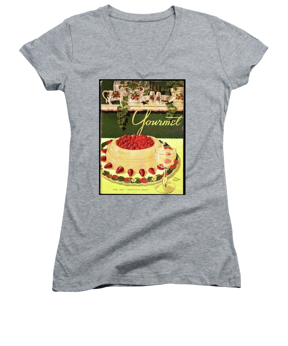 Entertainment Women's V-Neck featuring the photograph A Blancmange Ring With Strawberries by Henry Stahlhut