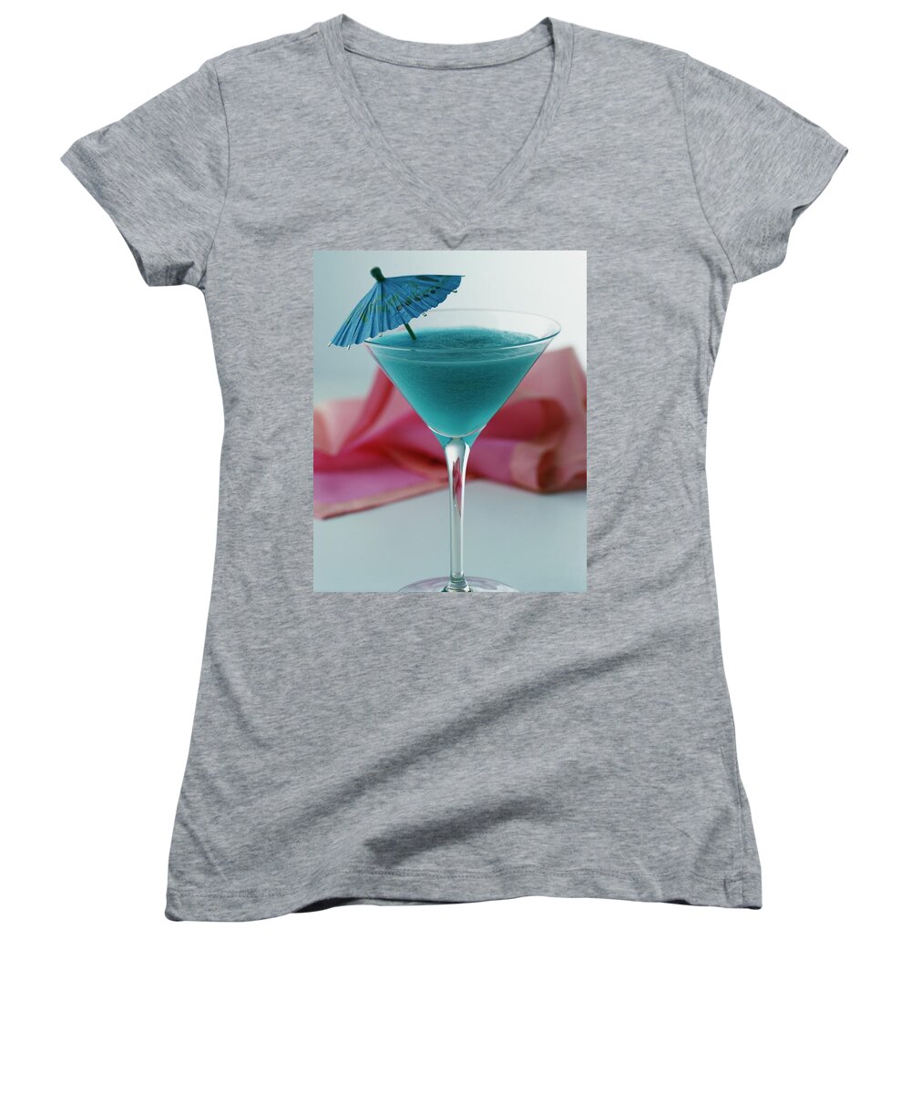 Beverage Women's V-Neck featuring the photograph A Blue Hawaiian Cocktail by Romulo Yanes