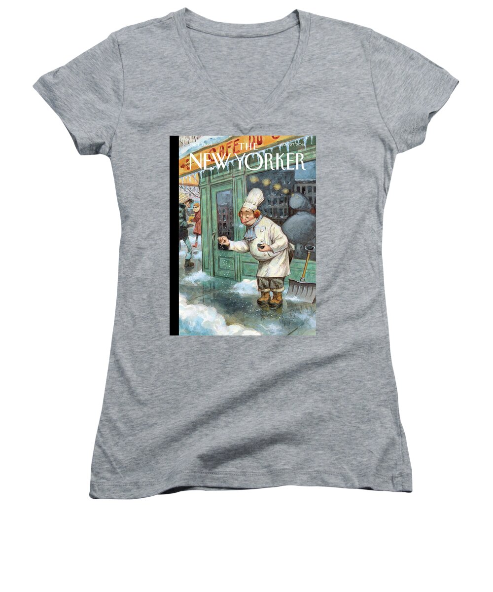 Cooking Women's V-Neck featuring the painting Just a Pinch by Peter de Seve