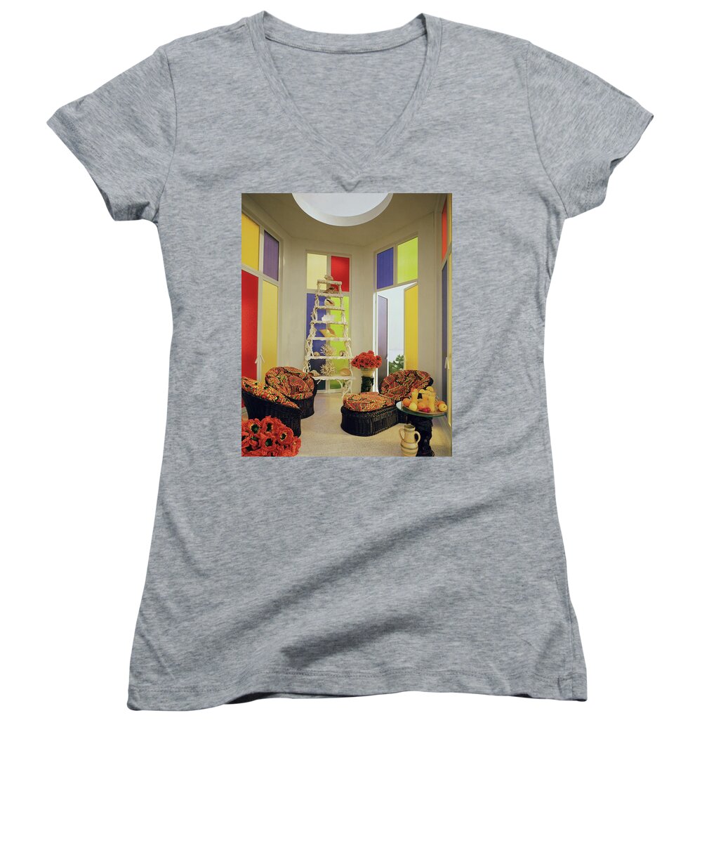 Mallory-tills Inc Women's V-Neck featuring the photograph A Colorful Living Room by Wiliam Grigsby