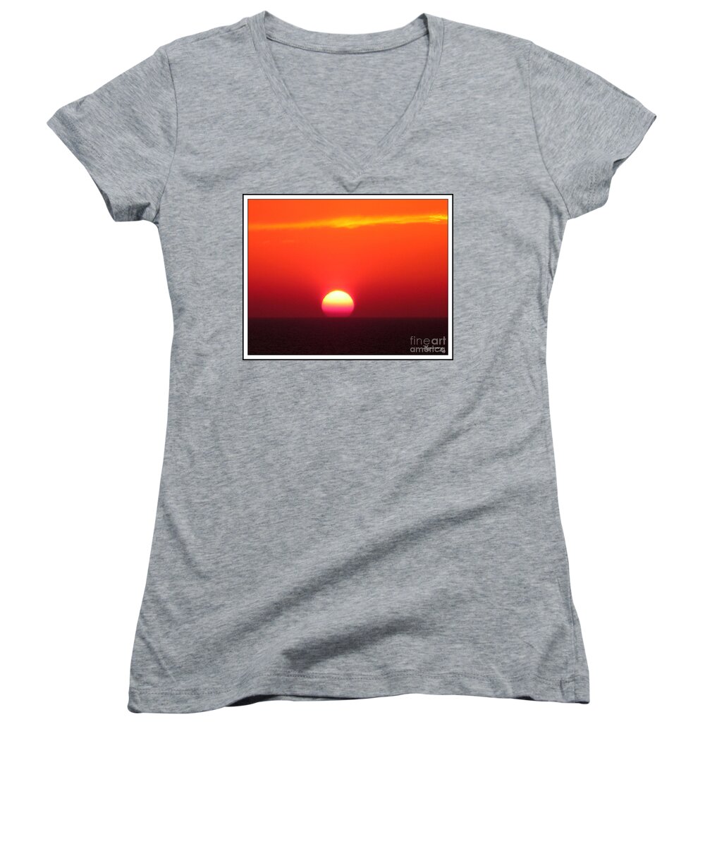 Sunset Women's V-Neck featuring the photograph A Cooling Dive by Mariarosa Rockefeller