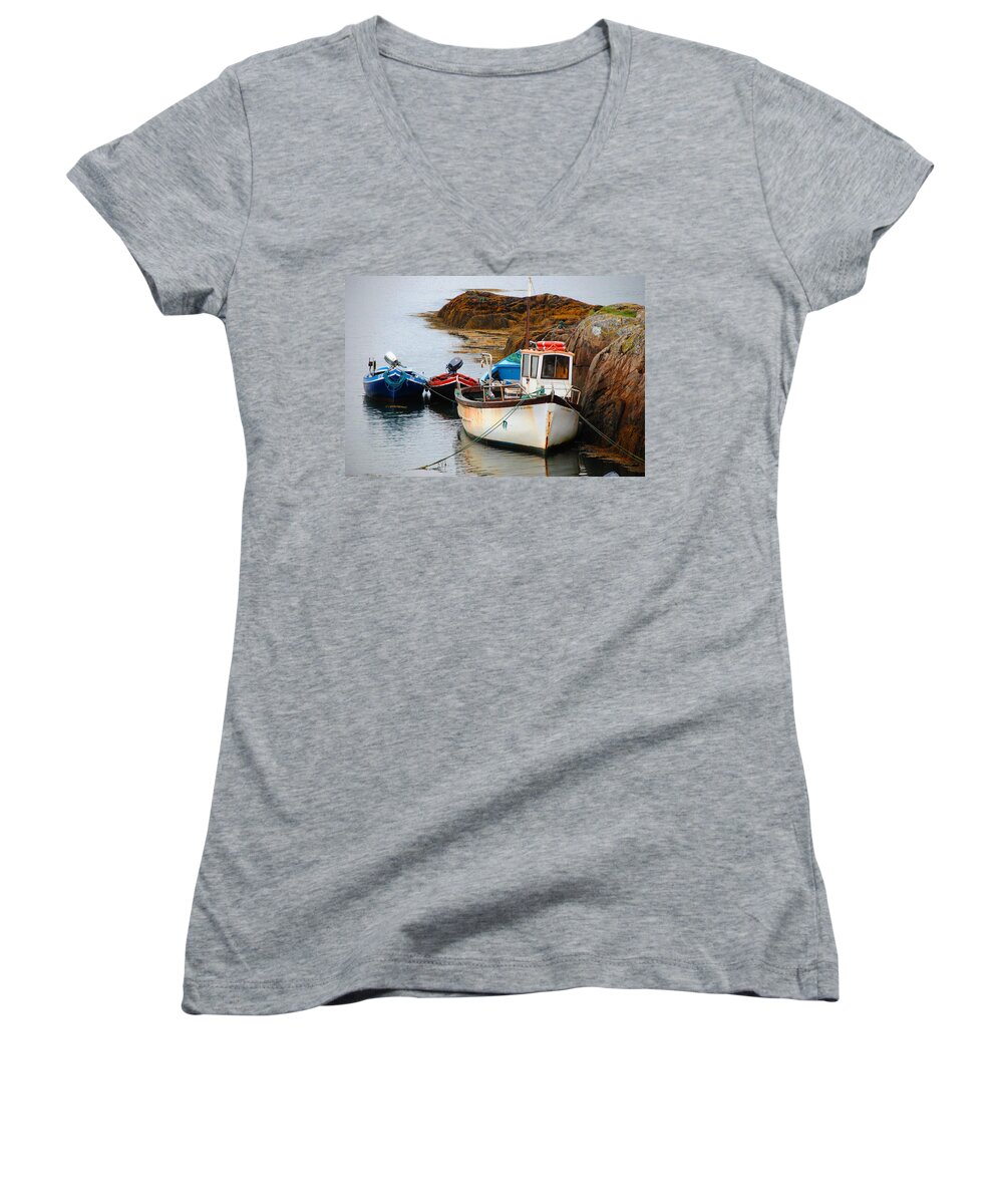Boat Women's V-Neck featuring the photograph A Fishing We Will Go by Norma Brock
