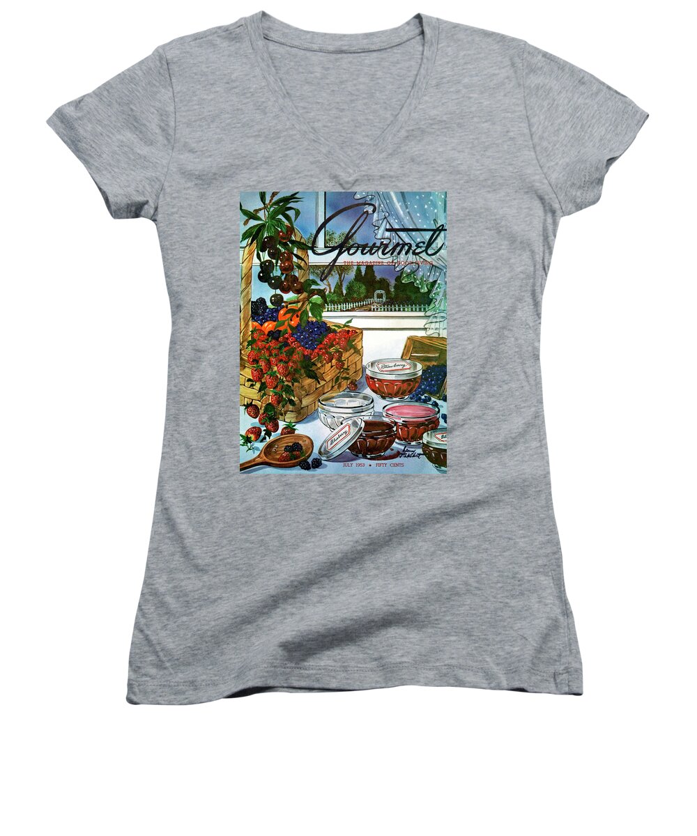 Illustration Women's V-Neck featuring the photograph A Gourmet Cover Of A Fruit Basket by Henry Stahlhut