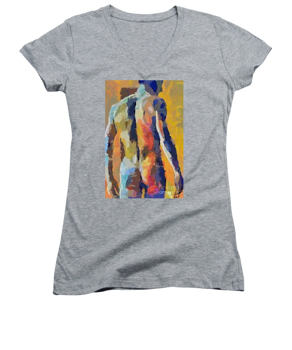 Male Body Builder Women's V-Neck featuring the painting A male torso by Dragica Micki Fortuna
