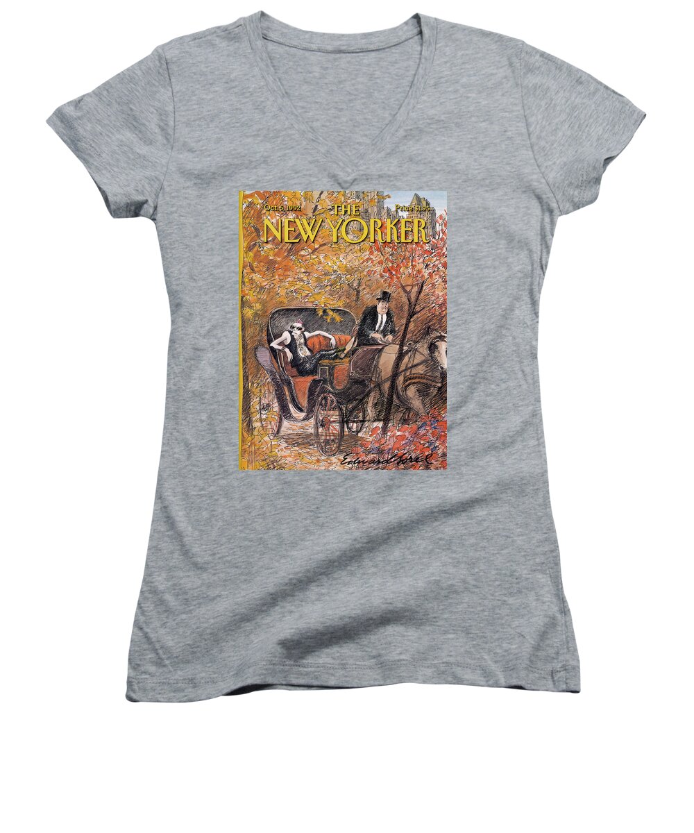 Artkey 50687 Eso Women's V-Neck featuring the painting New Yorker October 5th, 1992 by Edward Sorel