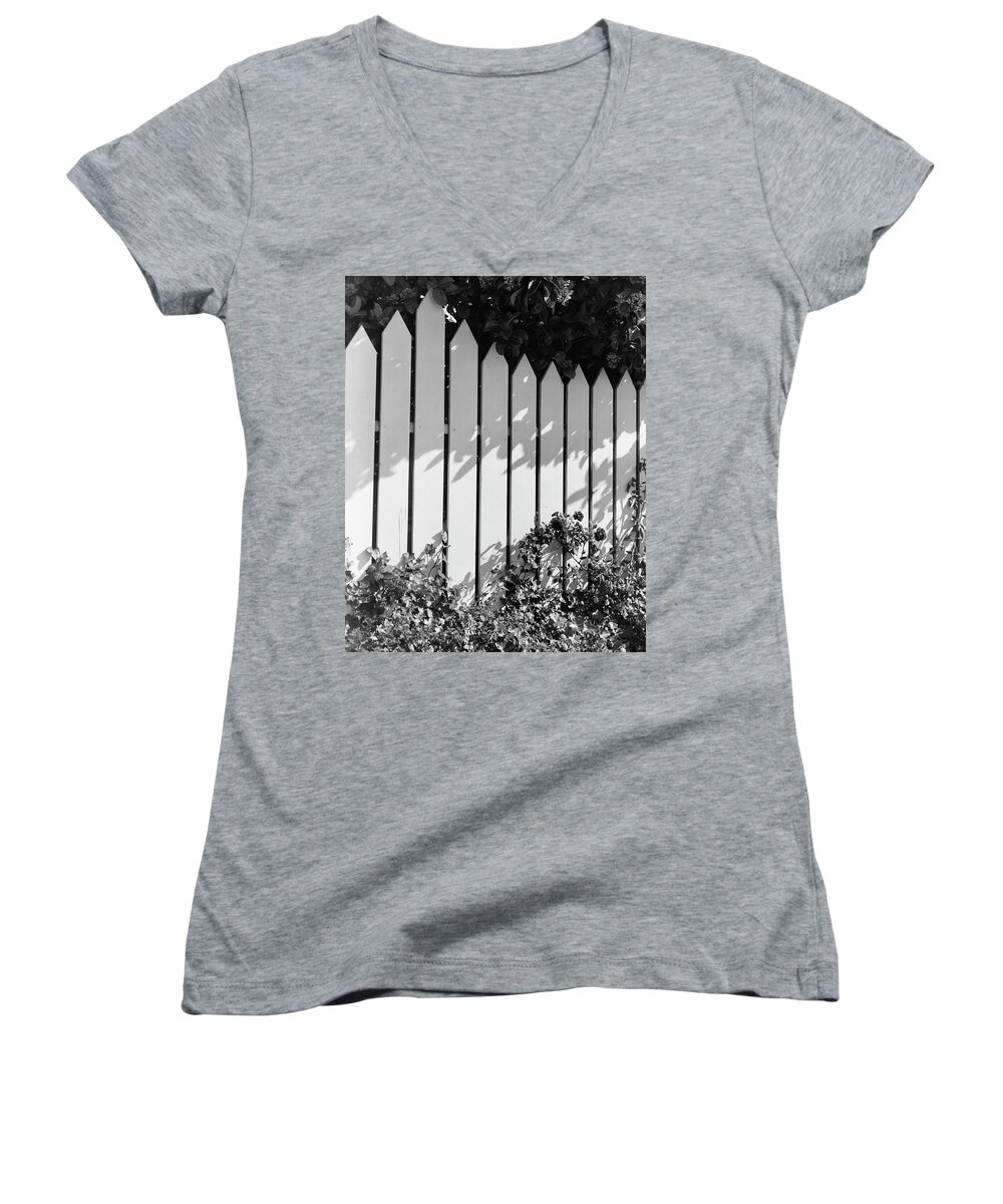 Exterior Women's V-Neck featuring the photograph A Picket Fence by Max Tatch