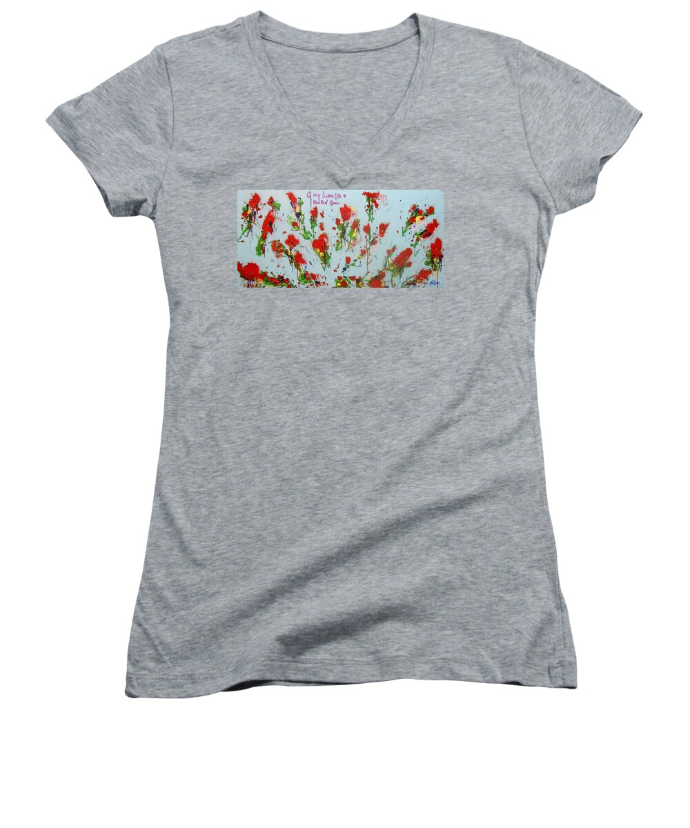 Abstract Women's V-Neck featuring the painting A Red Red Rose by GH FiLben
