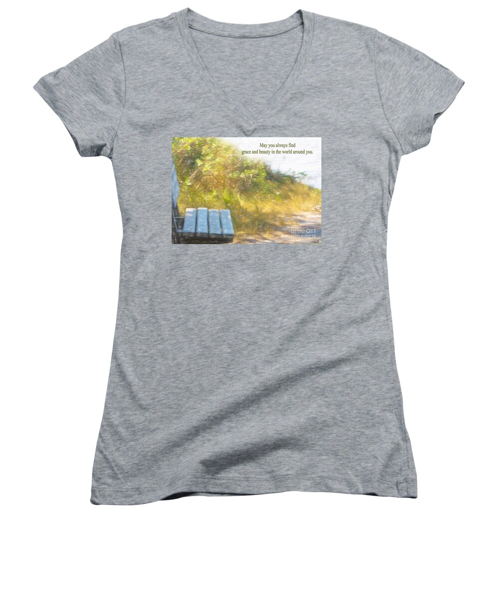 Ocean View Women's V-Neck featuring the photograph A Seat by the Ocean to Observe God's Beauty by Sandra Clark