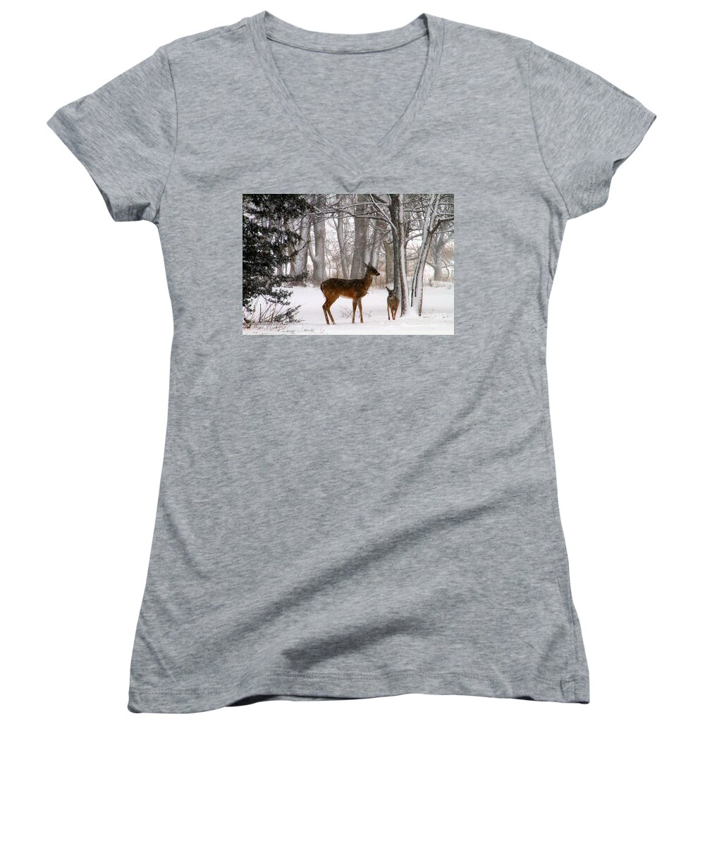 Snow Women's V-Neck featuring the photograph A Snowy Path by Elizabeth Winter