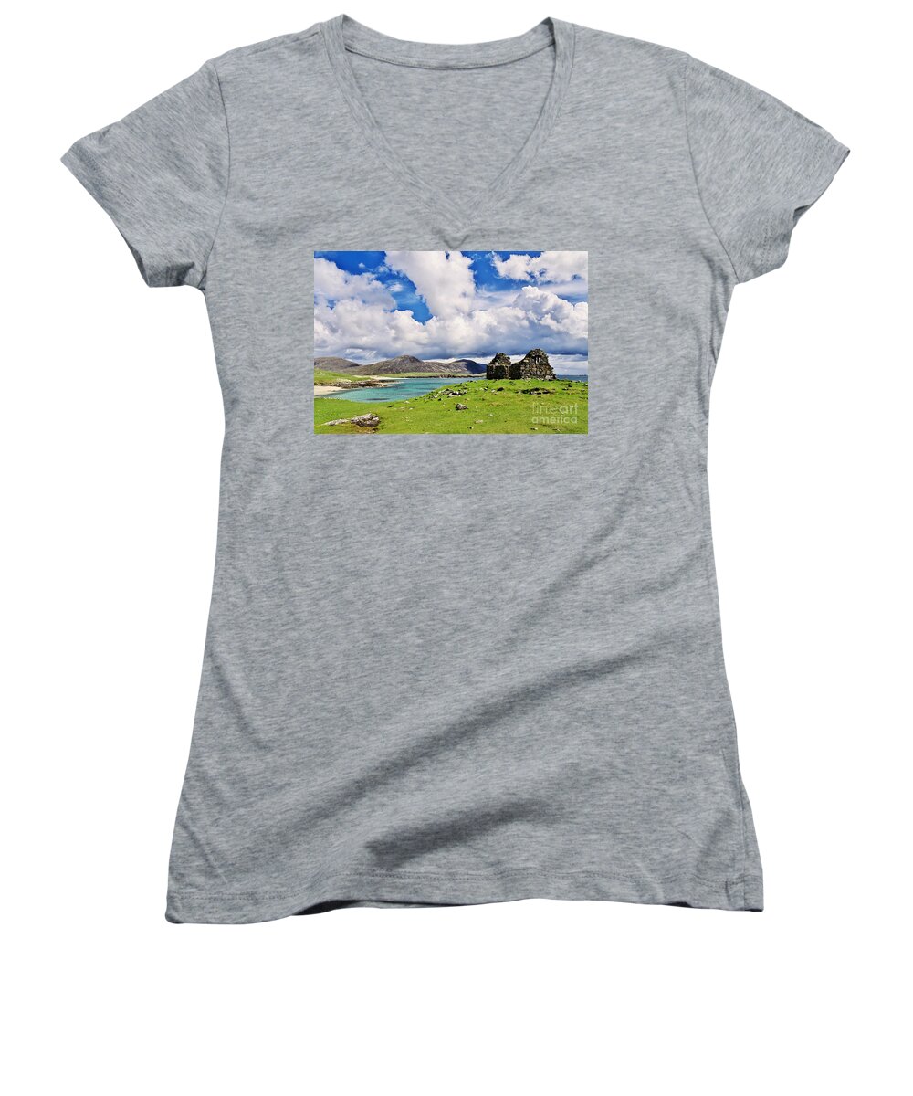 Hebrides Women's V-Neck featuring the photograph A Sunny Day in the Hebrides by Juergen Klust