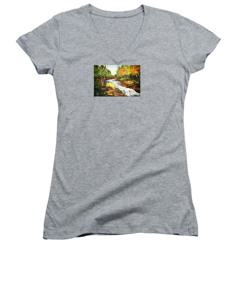 Forest Women's V-Neck featuring the painting A Winding Creek in Autumn by Al Brown