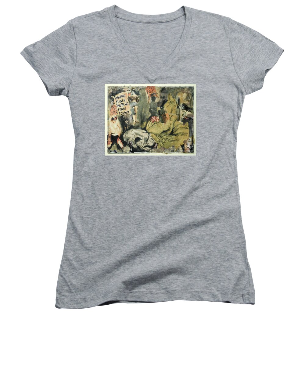 Collage Women's V-Neck featuring the drawing Absence Makes The Heart Grow Fonder by M Bellavia