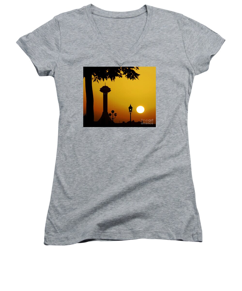 Sunset Women's V-Neck featuring the photograph Abu Dhabi by Andrea Anderegg